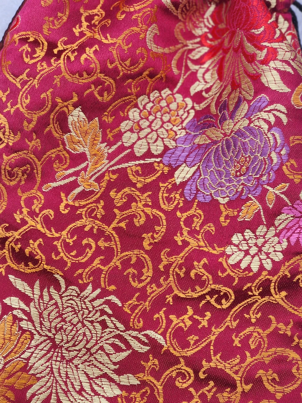 2pc Silk Brocade Pouch Set Red Drawstring 10x6 & Green Envelope 8x6